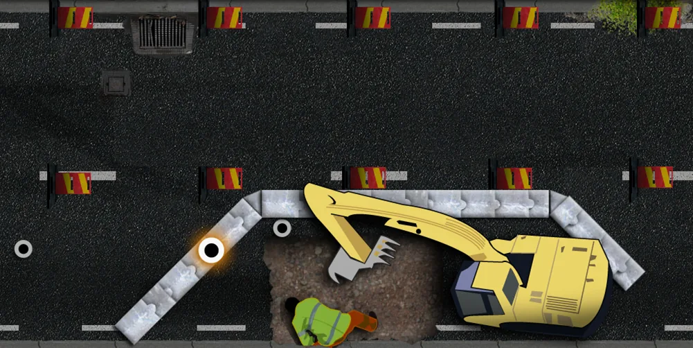 Vägarbete med grävmaskin och avstängning
